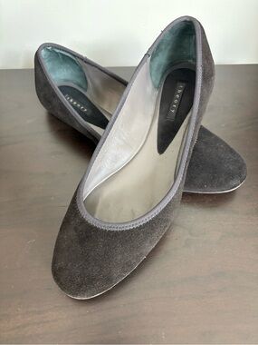 Theory Black Suede Round-Toe Ballet Flats